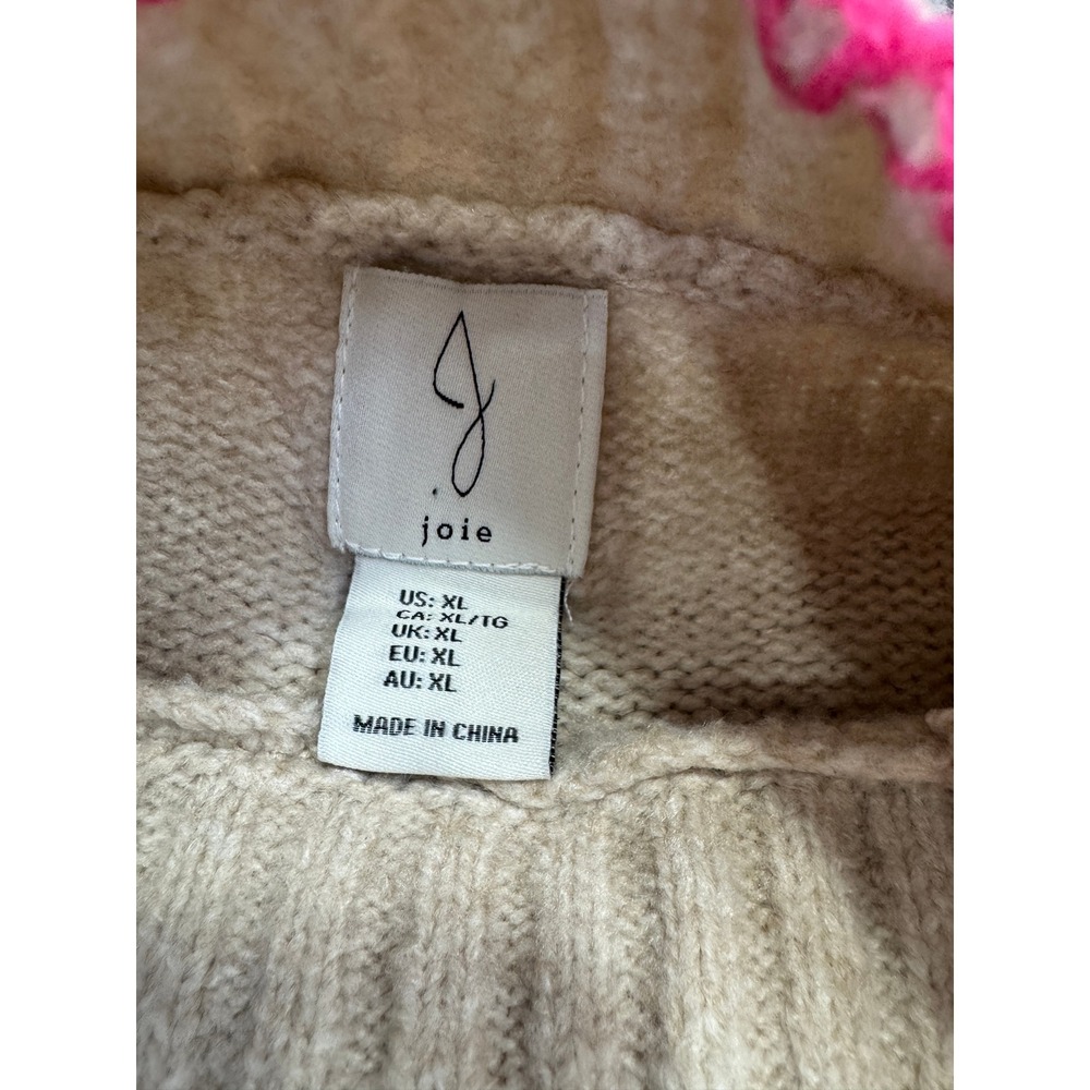 Joie Womens XL Beige Pink Whipstitch Mock Neck Ribbed Sleeve Knit Sweater - Picture 3 of 6